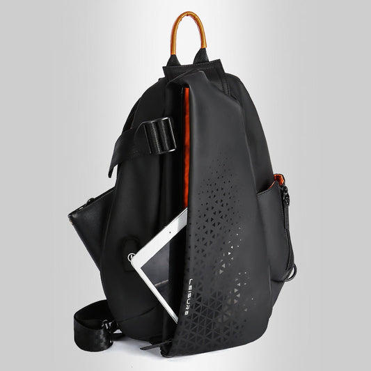 Zwarte crossbodytas voor heren van stevig nylon met verstelbare schouderband