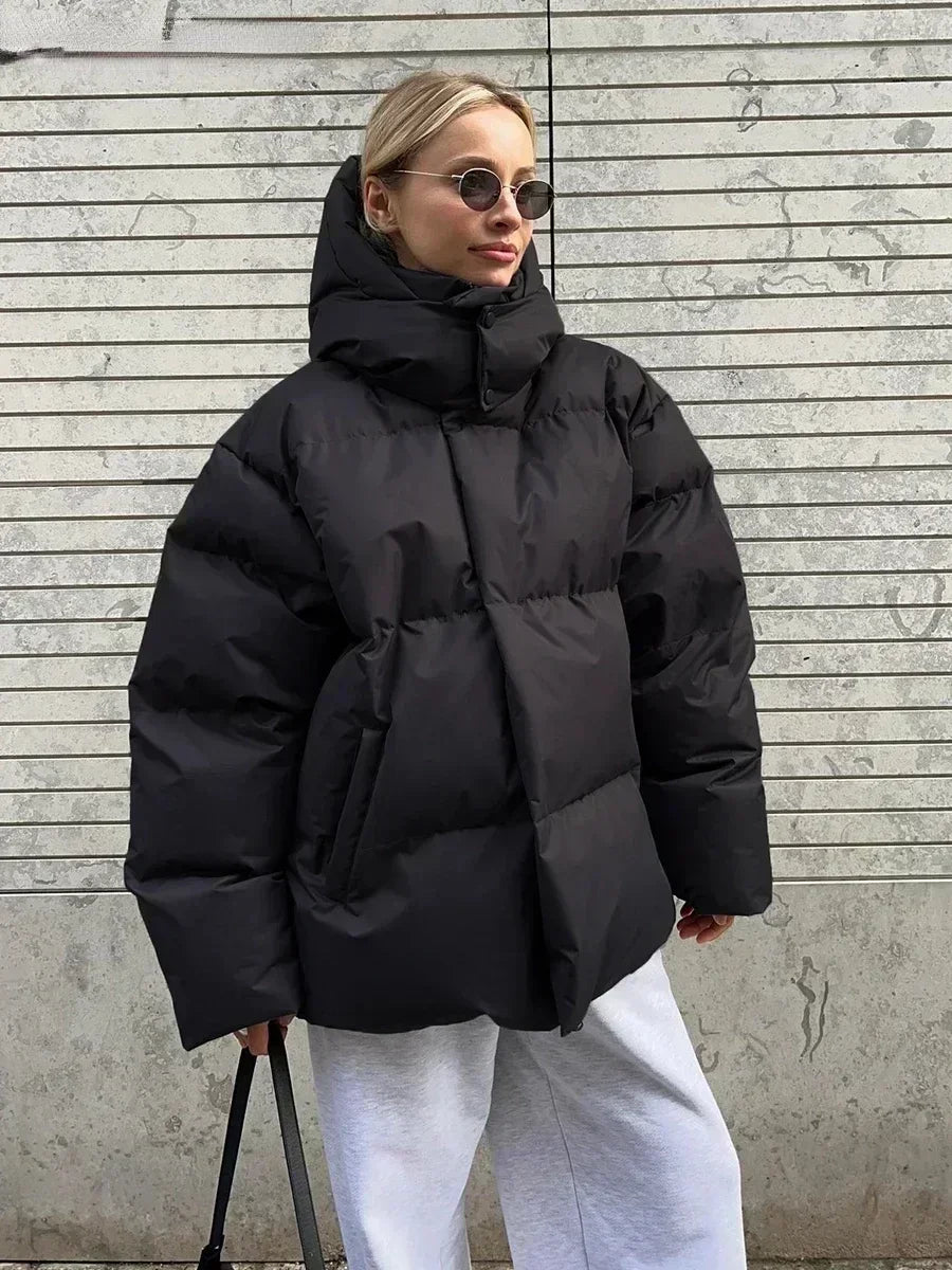 FNKDOR Herfst Winterjas voor Dames, Korte Daunenjas, Grote Maten, Gewatteerde Jas met Opstaande Kraag, Dikke Winterjas met Trekkoord, beige, XS