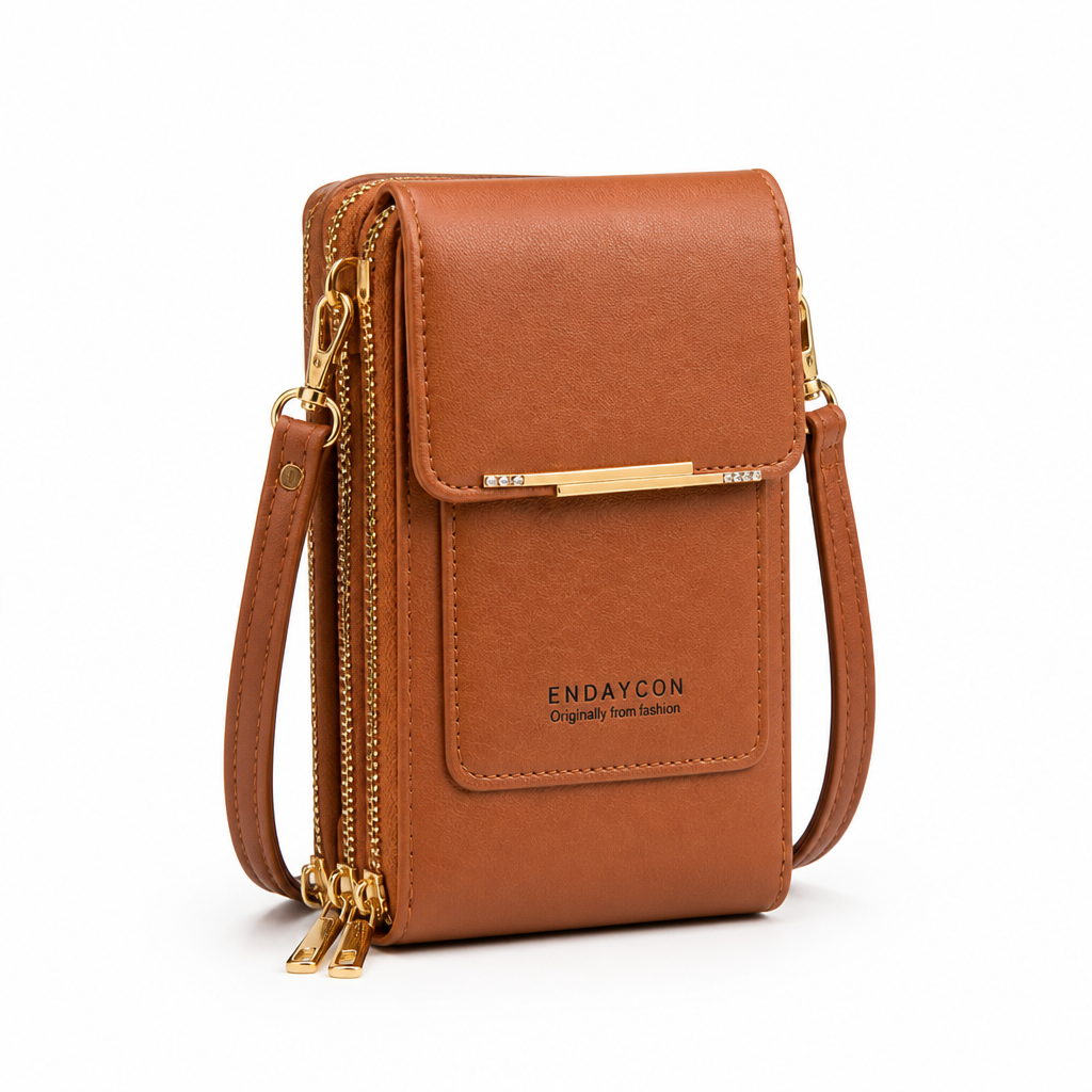 Schoudertas van PU-leer met praktisch touchscreenvenster aan de voorzijde