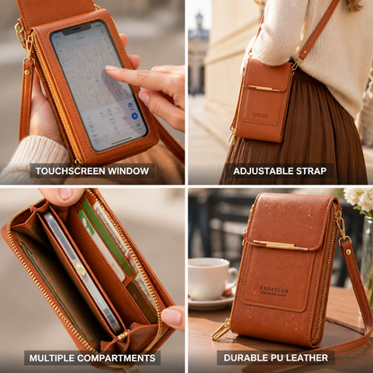 Compacte PU-lederen schoudertas met touchscreenvenster voor dagelijks gebruik