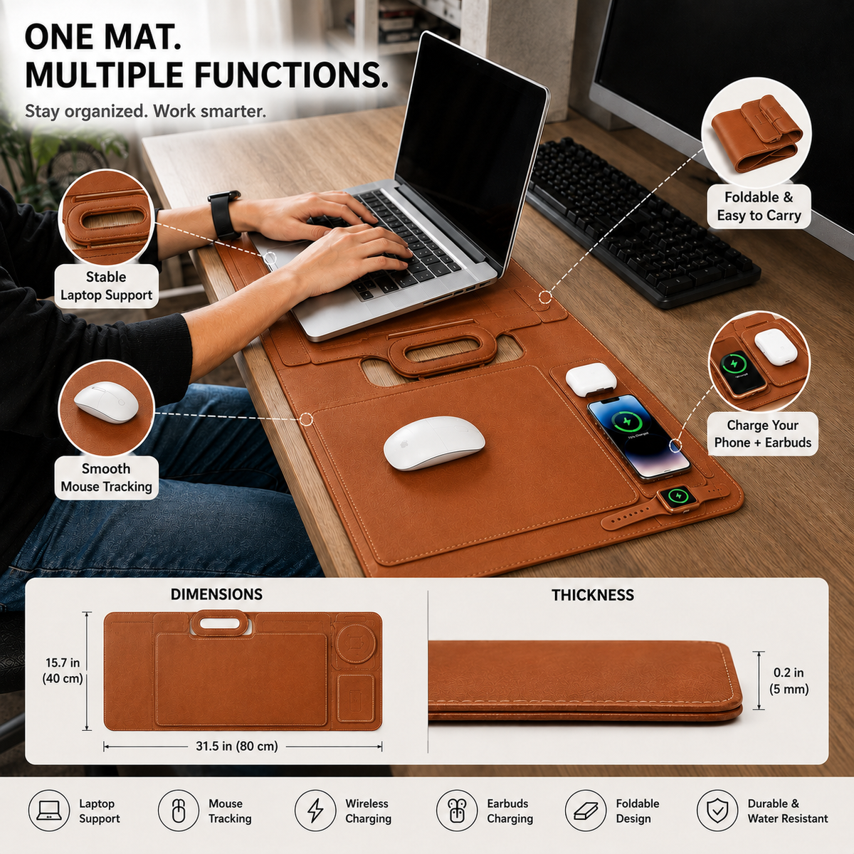 Laptophoes met ruimte voor een laptop en draadloos opladen