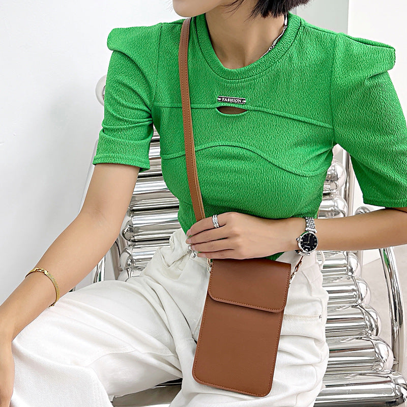 Leren Crossbodytas Voor Dames Bruin Compact