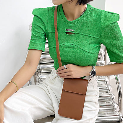 Leren Crossbodytas Voor Dames Bruin Compact