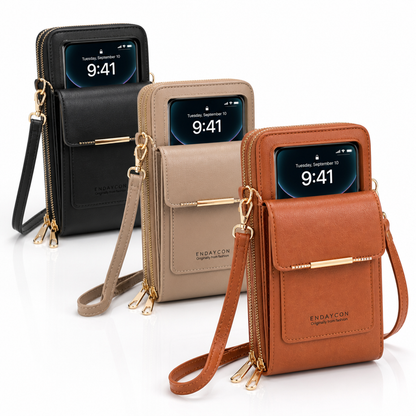 PU-lederen crossbodytas met touchscreenvenster en verstelbare draagband