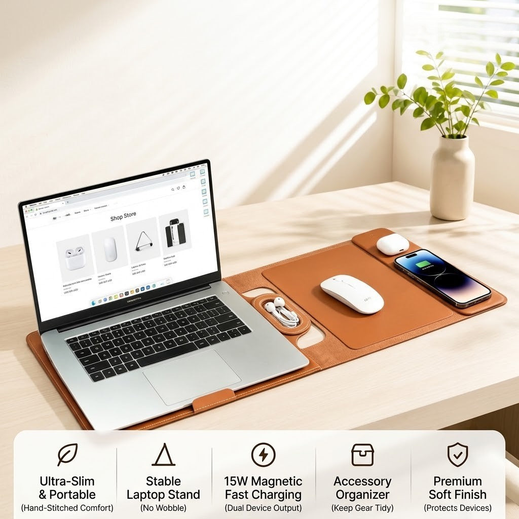 Laptophoes als verhoogde standaard voor comfortabel werken