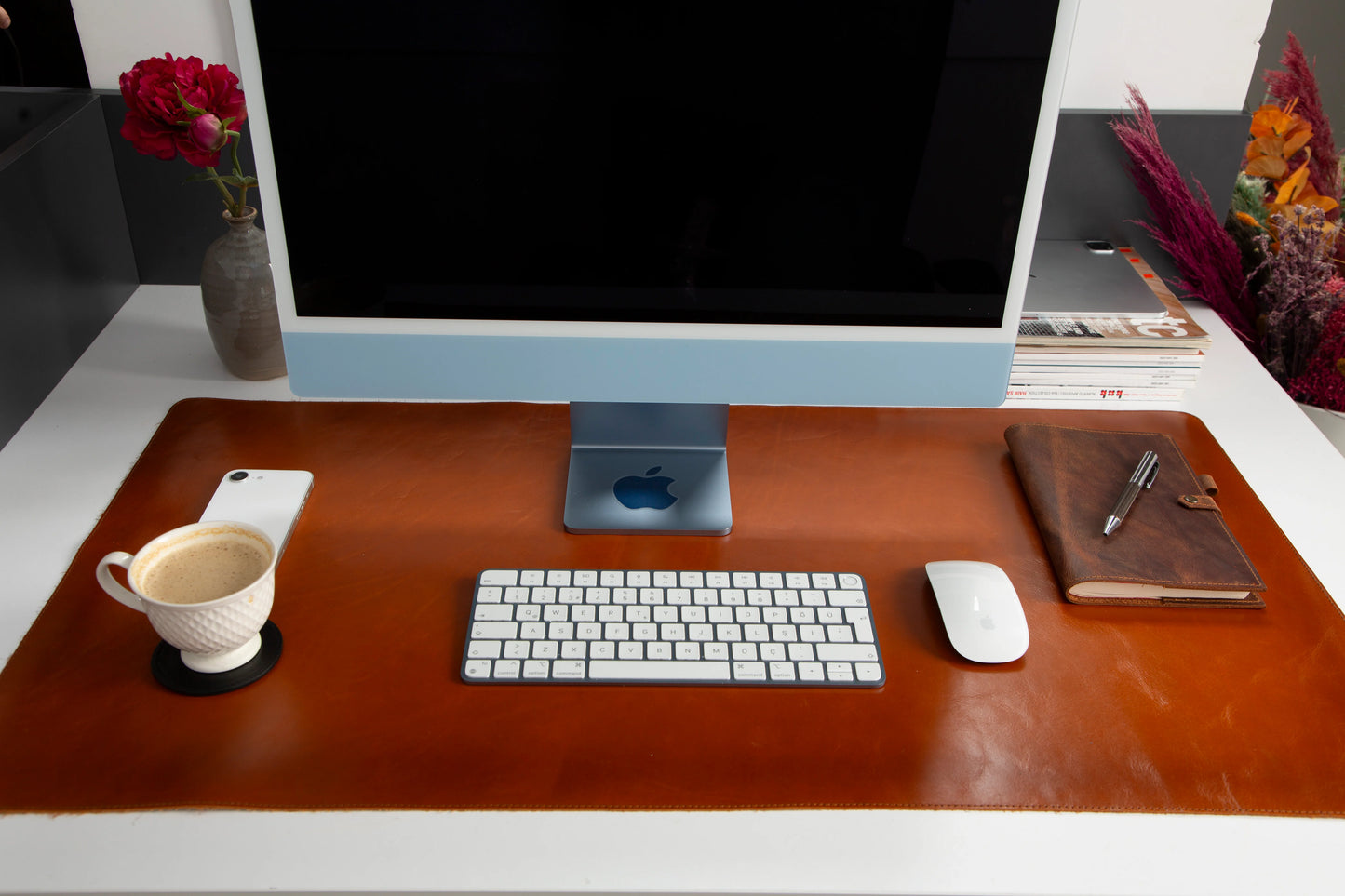 Grote bureaumat van natuurlijk leer