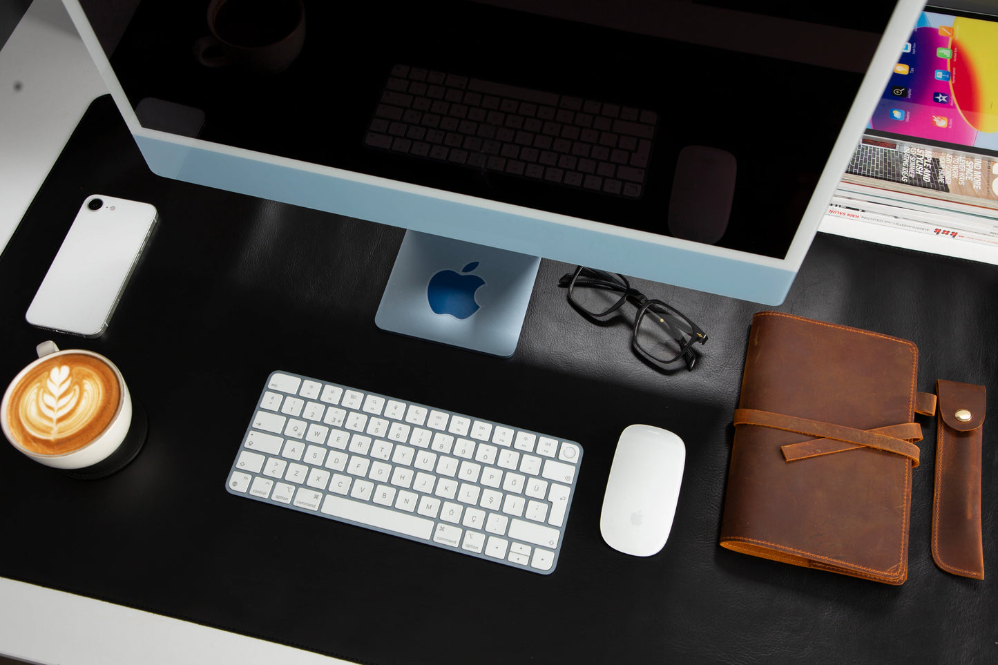 Grote bureaumat van natuurlijk leer