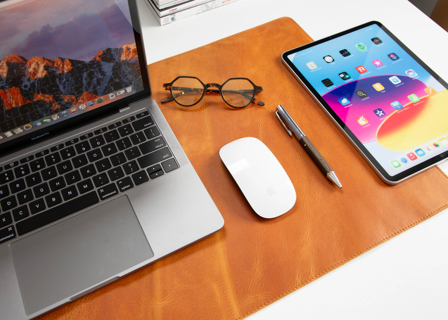 Bureaulegger van natuurlijk leer, medium formaat