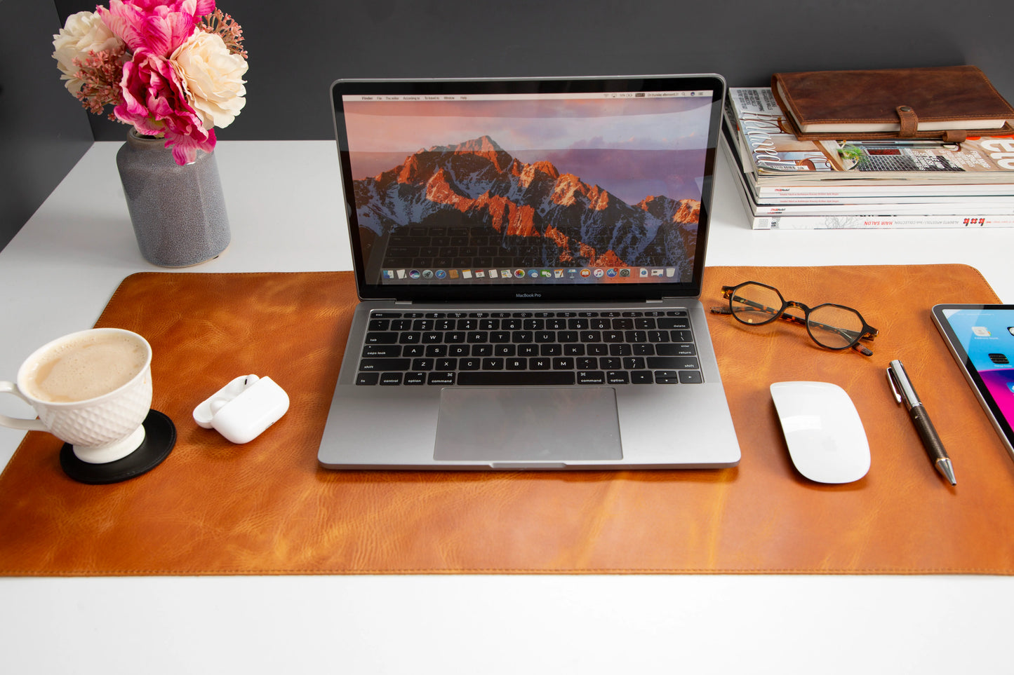 Bureaulegger van natuurlijk leer, medium formaat