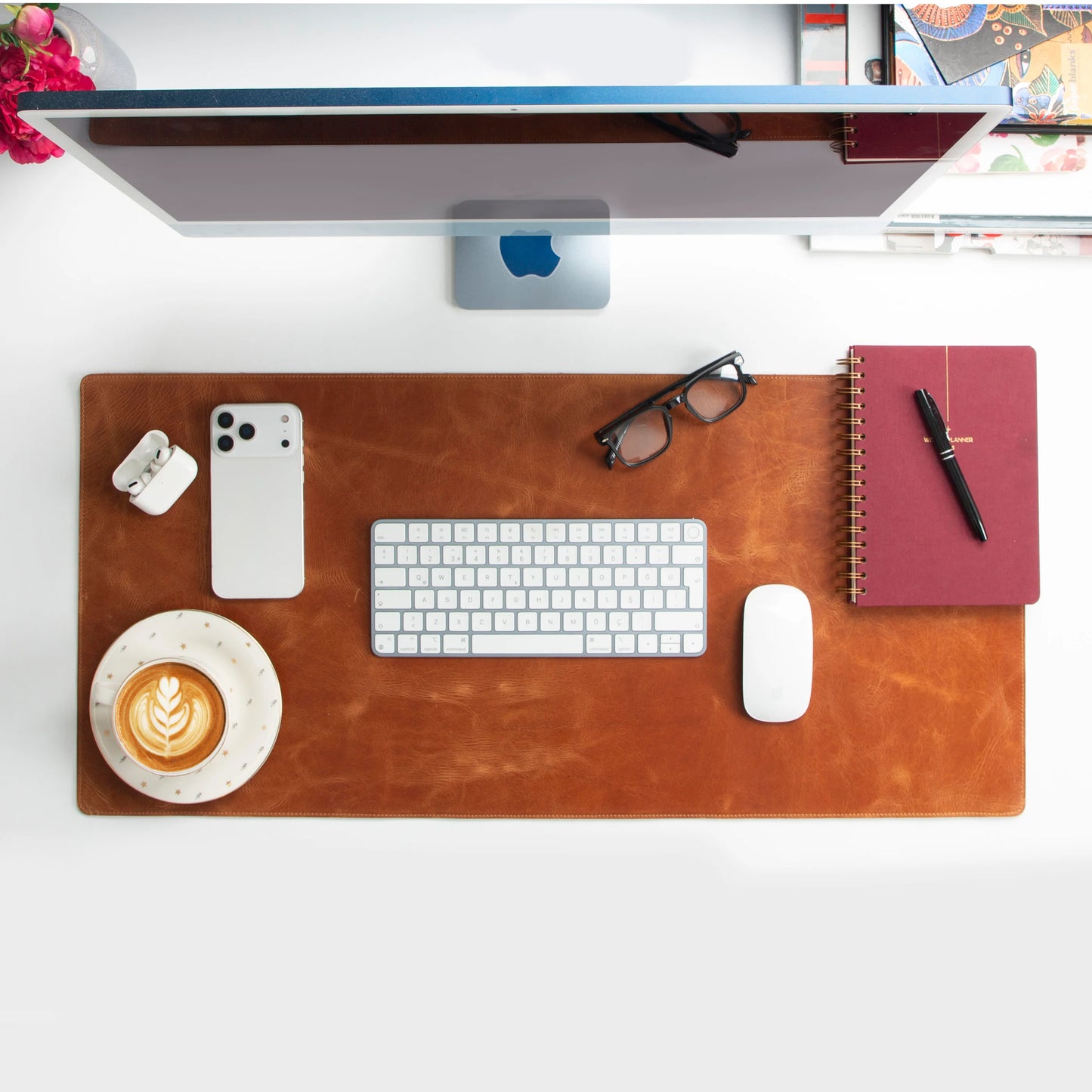 Bureaulegger van natuurlijk leer, medium formaat