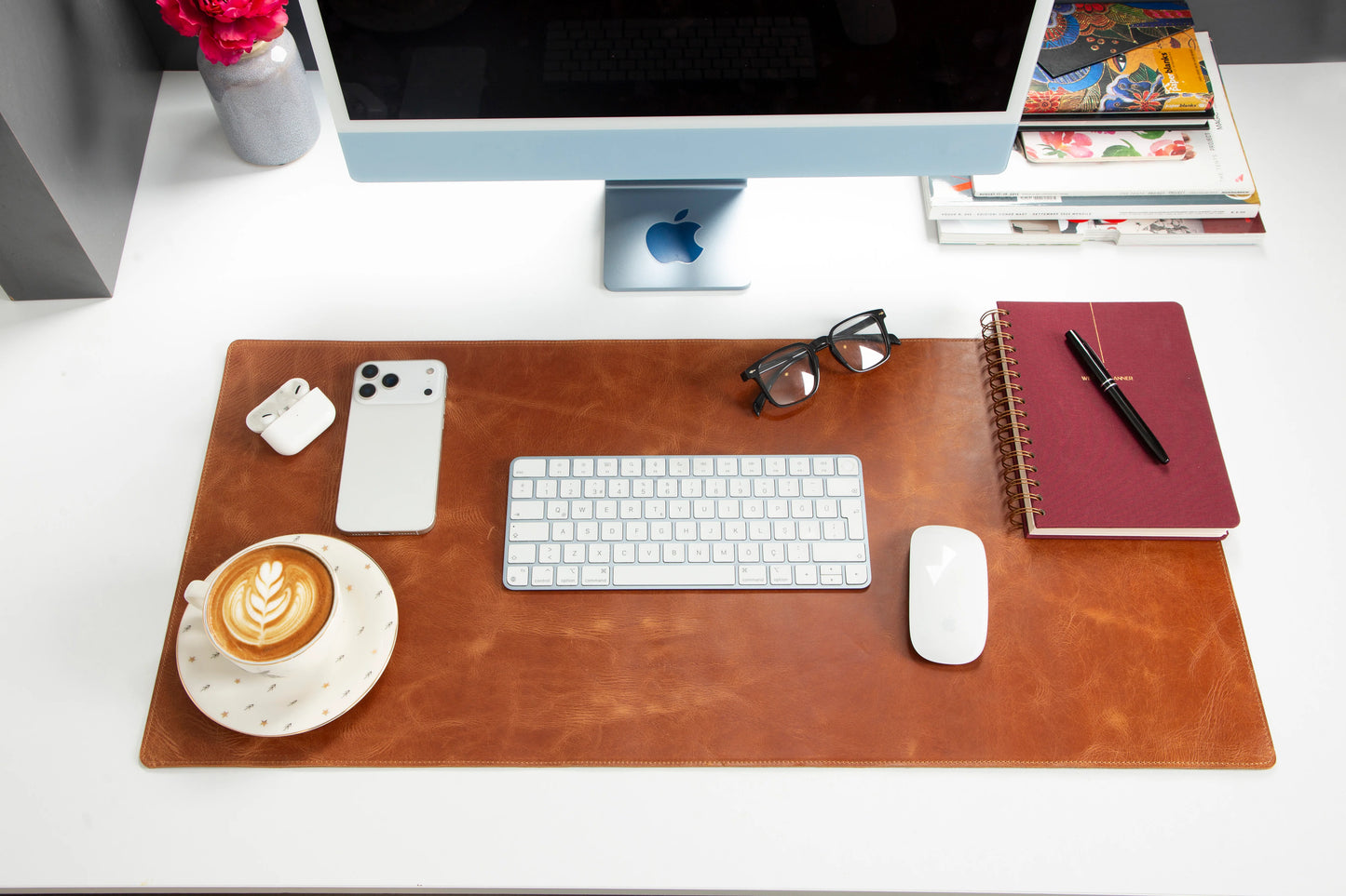 Bureaulegger van natuurlijk leer, medium formaat