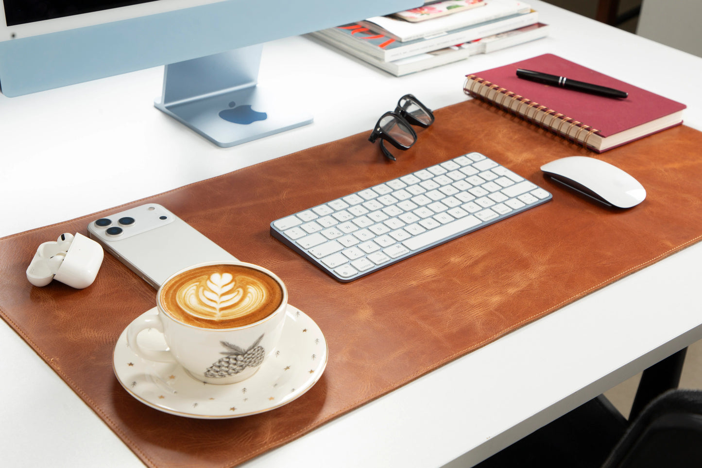 Bureaulegger van natuurlijk leer, medium formaat