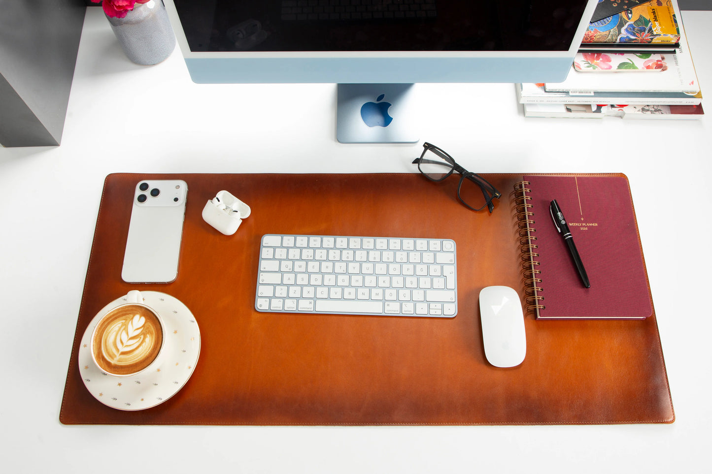 Bureaulegger van natuurlijk leer, medium formaat