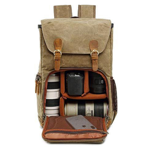 Camerarugzak in vintage stijl van leerlook, geschikt voor reizen en camera-accessoires