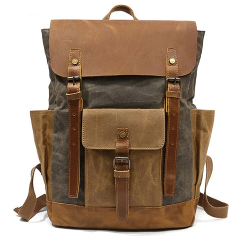 Open vintage rugzak van leerlook met ruim hoofdvak