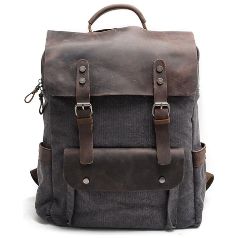 Vintage Canvas En Leren Rugzak Voor Werk En Reizen