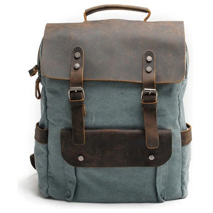 Vintage canvas en leren rugzak voor werk en reizen, vooraanzicht