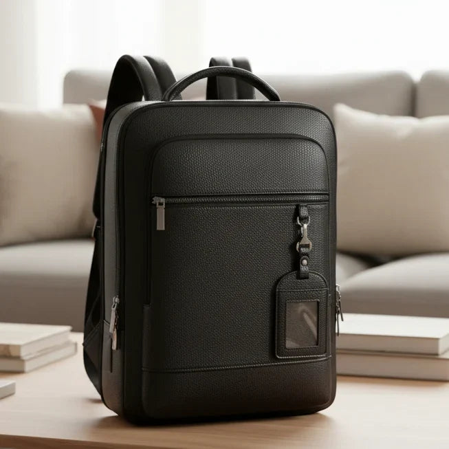 Laptoprugzak van PU-leer voor een laptop van 15,6 inch