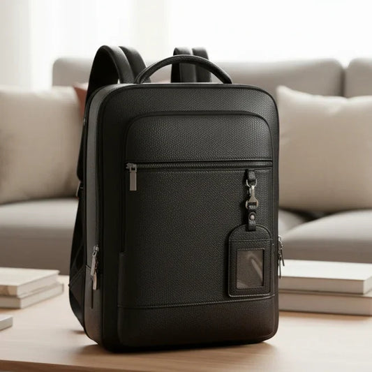 Laptoprugzak van PU-leer voor een laptop van 15,6 inch