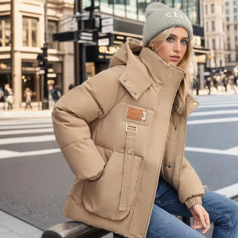 Winterjas voor dames, kort, donsjack met capuchon, winddicht, gewatteerde jas met ritssluiting, effen, overgangsjas, zwart, katoen, winterjas, lange mouwen, outdoor, casual, met capuchon, klassiek Winterjas voor dames, kort, donsjack met capuchon, winddicht, gewatteerde jas met ritssluiting, effen, overgangsjas, zwart, katoen, winterjas, lange mouwen, outdoor, casual, met capuchon, klassiek