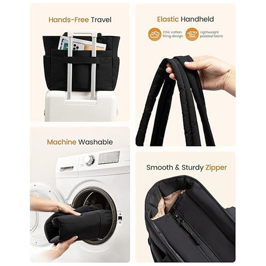 Vooraanzicht van een ruime werktas met gewatteerd ontwerp