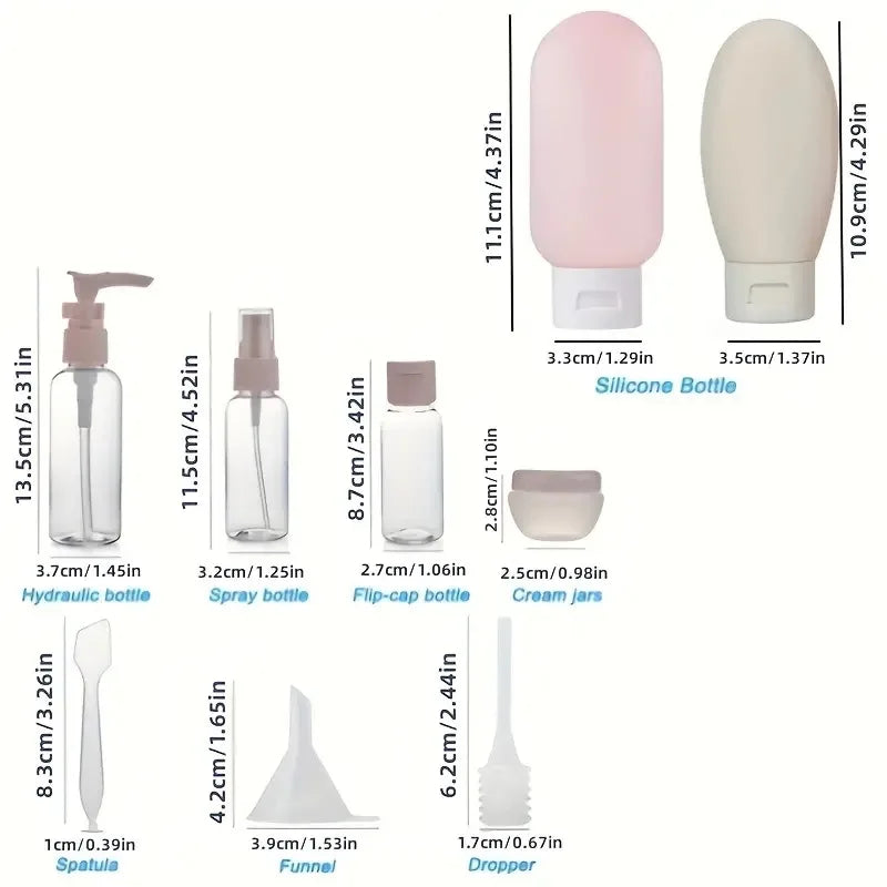 Compacte set cosmetica-flesjes voor handbagage en reizen