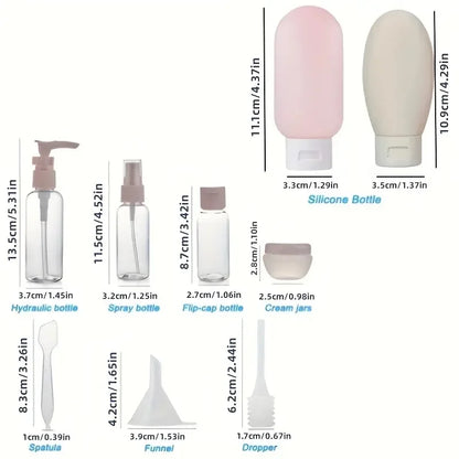 Compacte set cosmetica-flesjes voor handbagage en reizen
