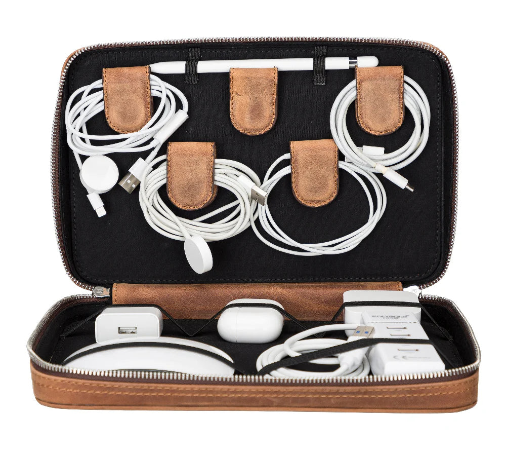 Leren Kabel Organizer voor Reizen