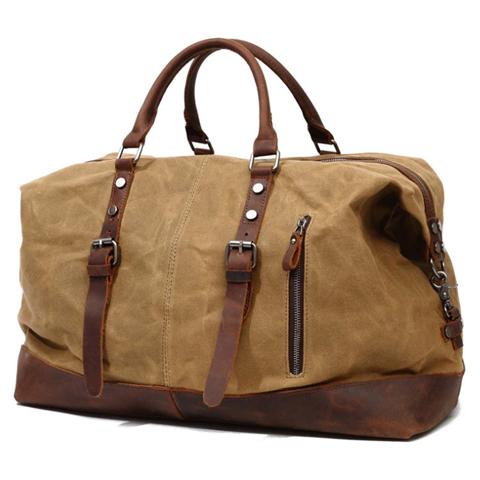 Ruime vintage weekendtas van imitatieleer met handgrepen