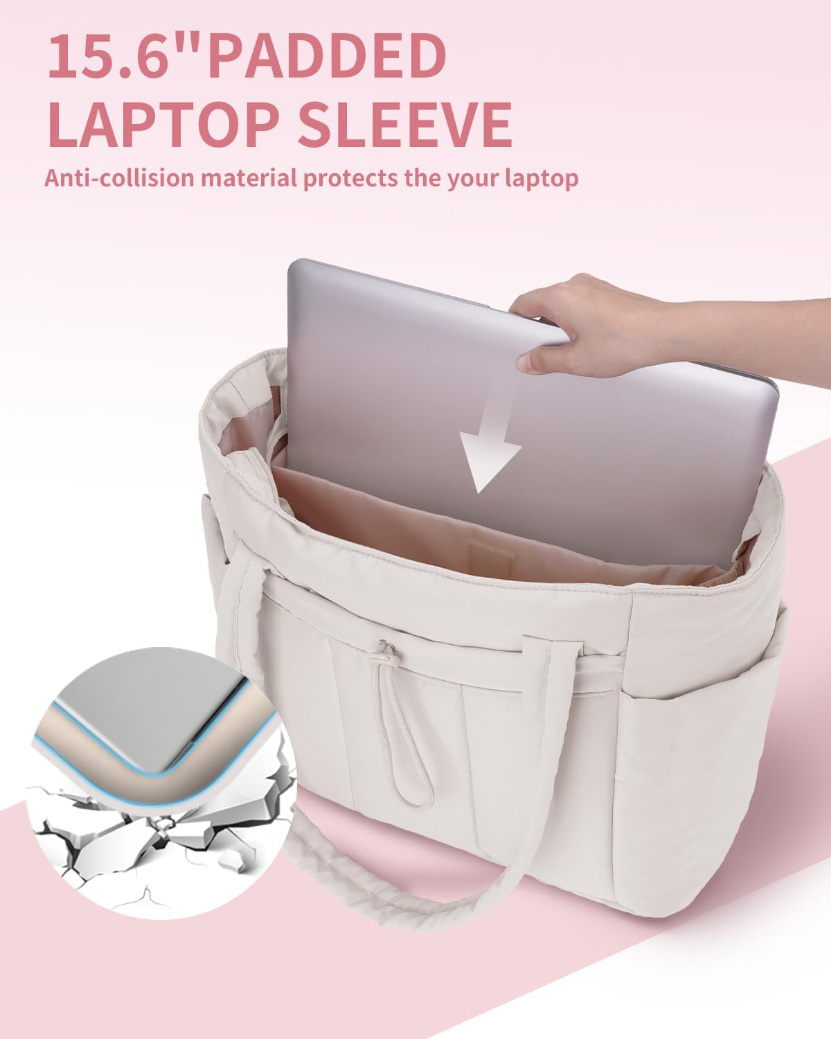 Gewatteerde tote tas met stevig handvat en laptopvak